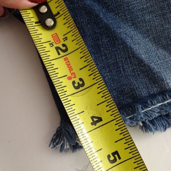 KanCan High Rise Distressed Denim Jean Shorts Women Size S Dark Wash Raw Hem NEW - Picture 11 of 12